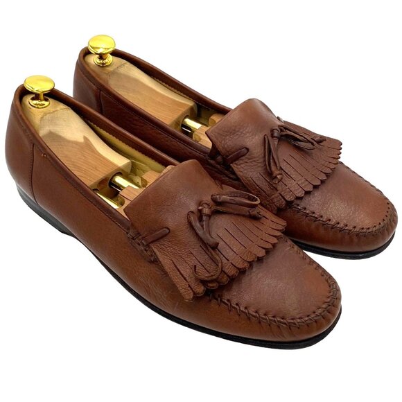 Vintage Italy Santoni men\'s 10.5 soft brown calfskin leather loafers dress shoes main image 11